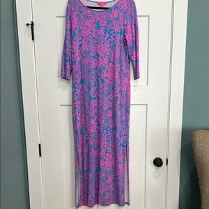 Lilly Pulitzer Pink and Blue Casual Dress with Peter Pan Collar